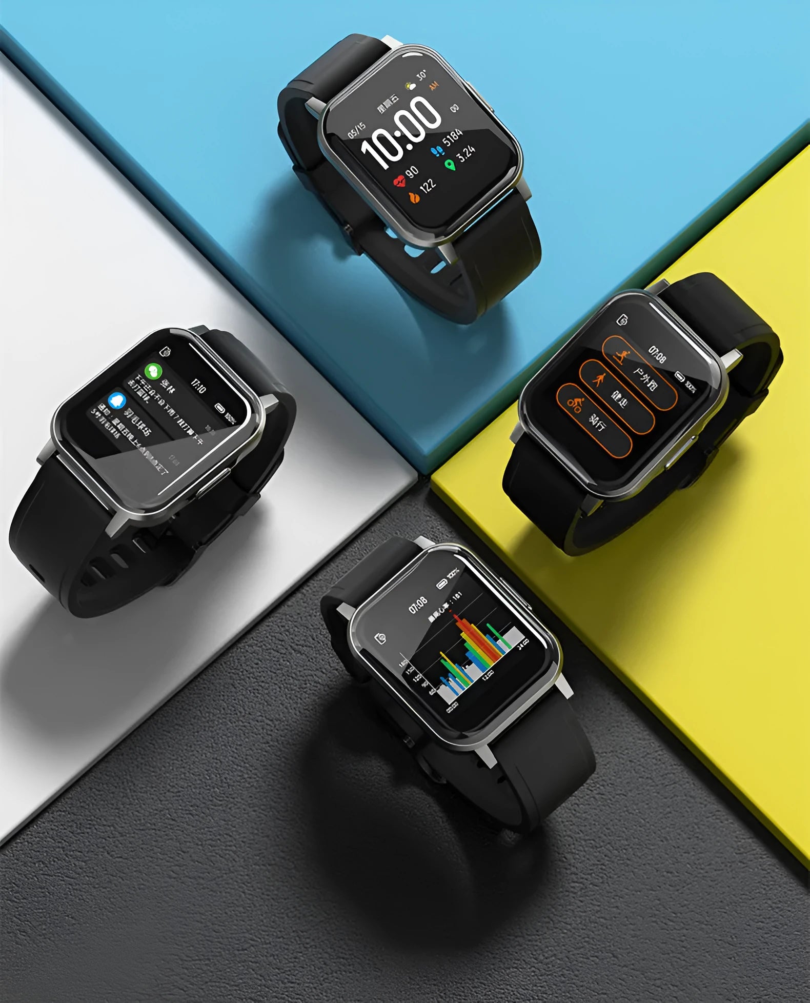 Black waterproof smart bracelet with 1.4-inch colour screen and silicone strap on a wrist