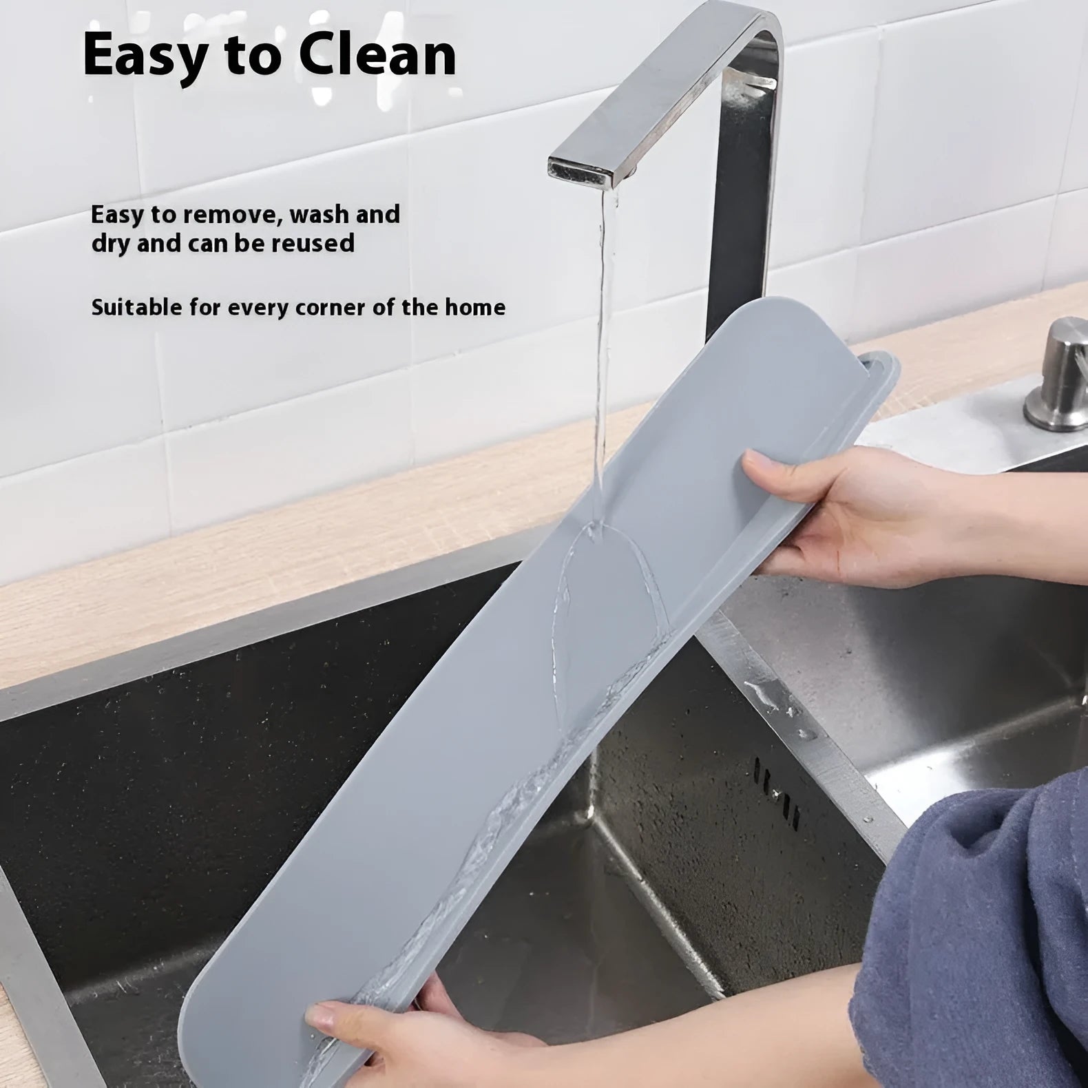 Silicone sink water blocking plate splash guard in grey, blue, or black colour options