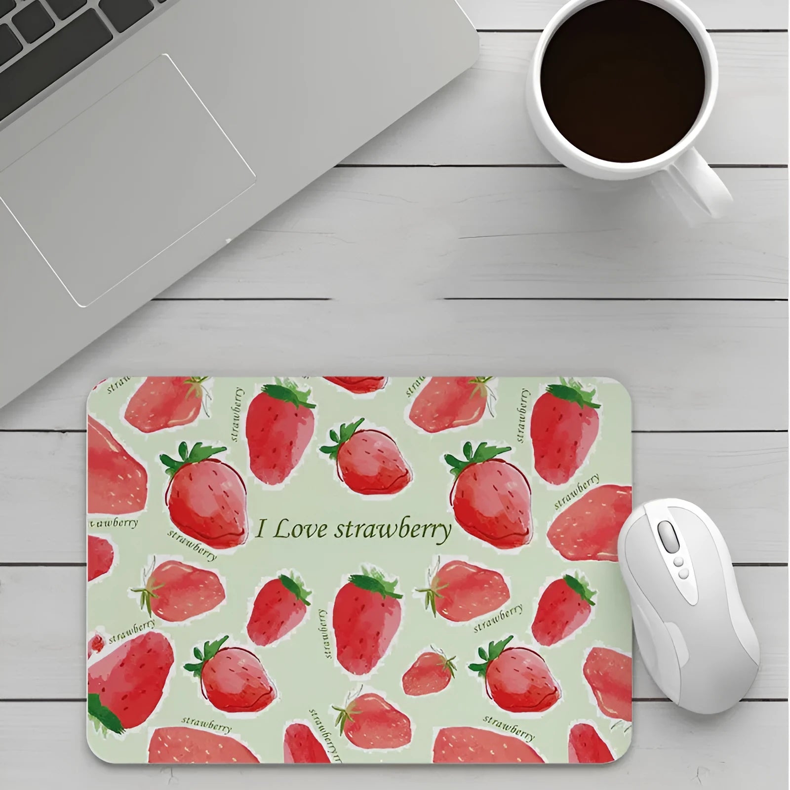 Custom cartoon mouse pad showing colourful design options including Totoro and Van Gogh patterns on black surface