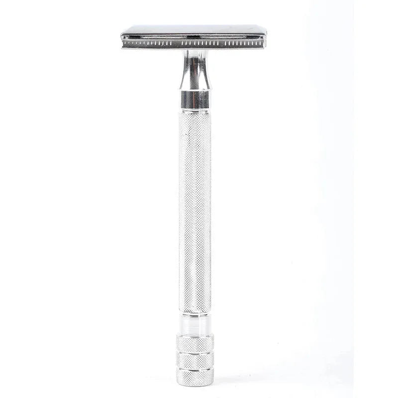 Traditional manual pogonotomy metal shaver and brush set for old-fashioned wet shaving