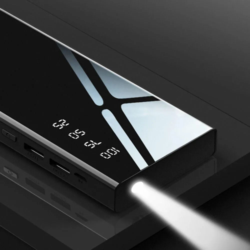 20000mAh LCD display power bank with dual USB ports in black, red, or white