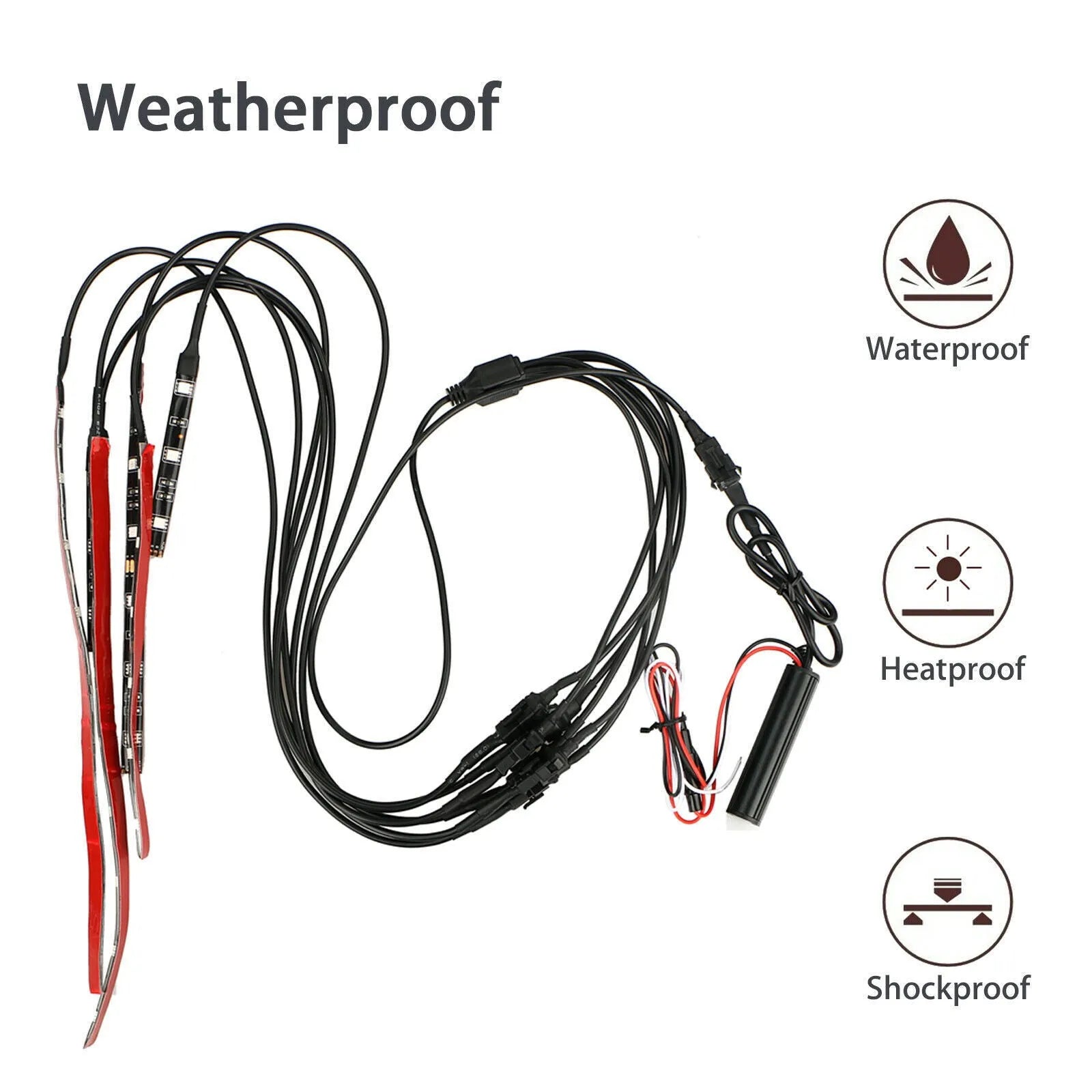 Black flexible silicone RGB LED light bar kit with remote control for car and motorcycle interior lighting