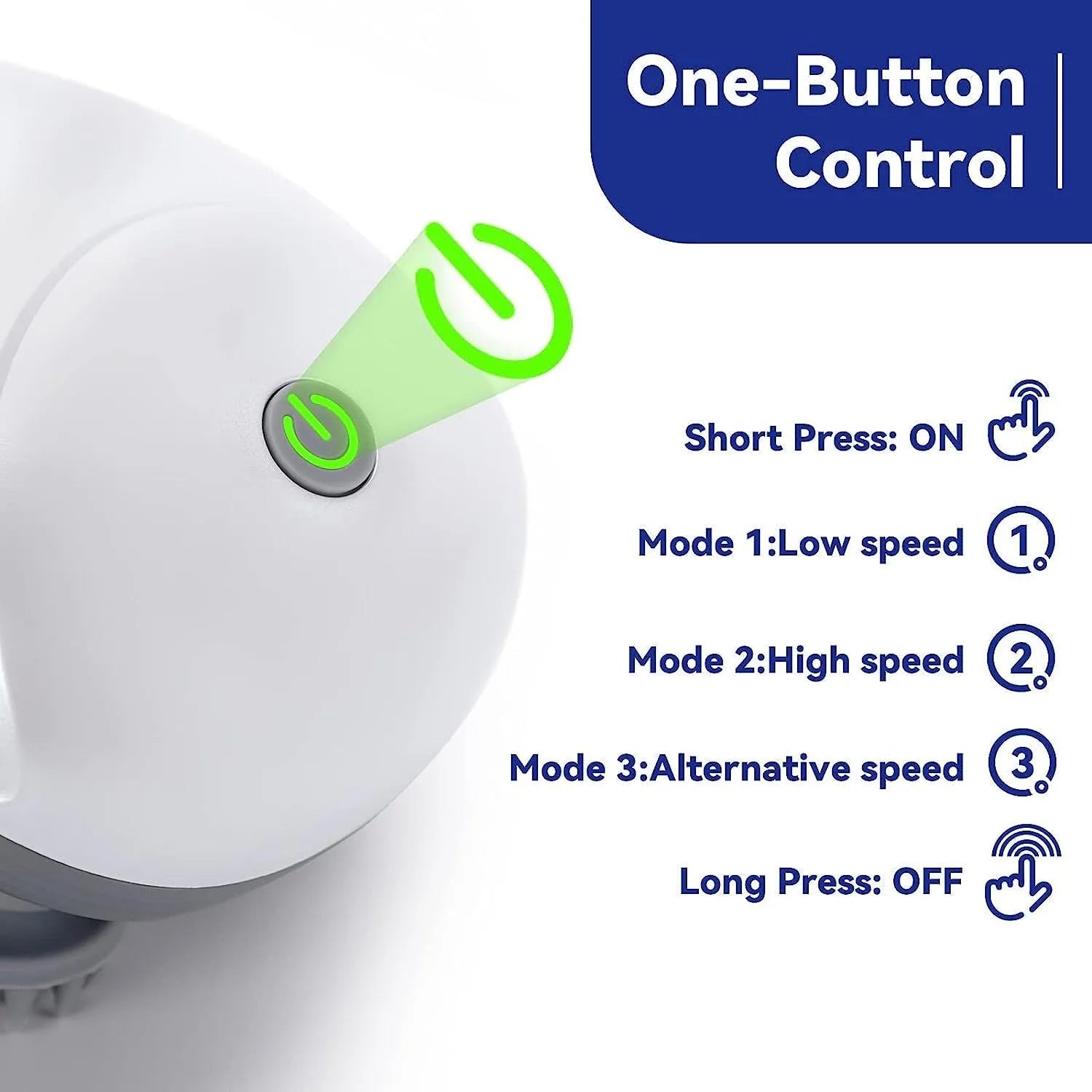 Blue handheld electric pet massager with rotating heads on a white background.