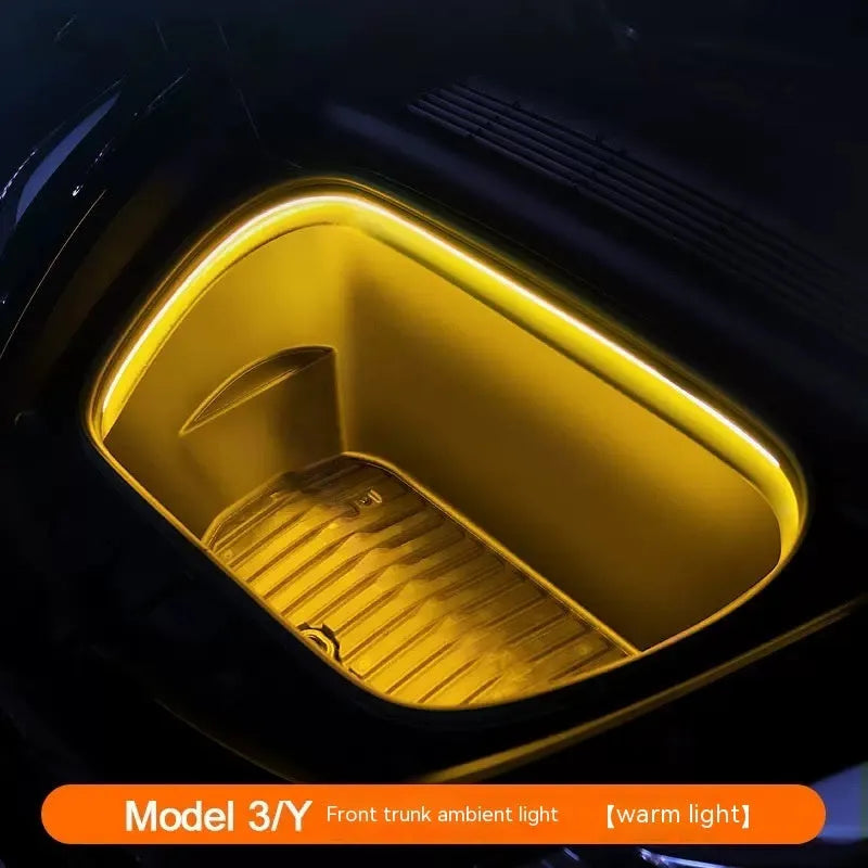Tesla Model 3 and Y front backup box ambience light kit with soft silicone light bar in three colour options.
