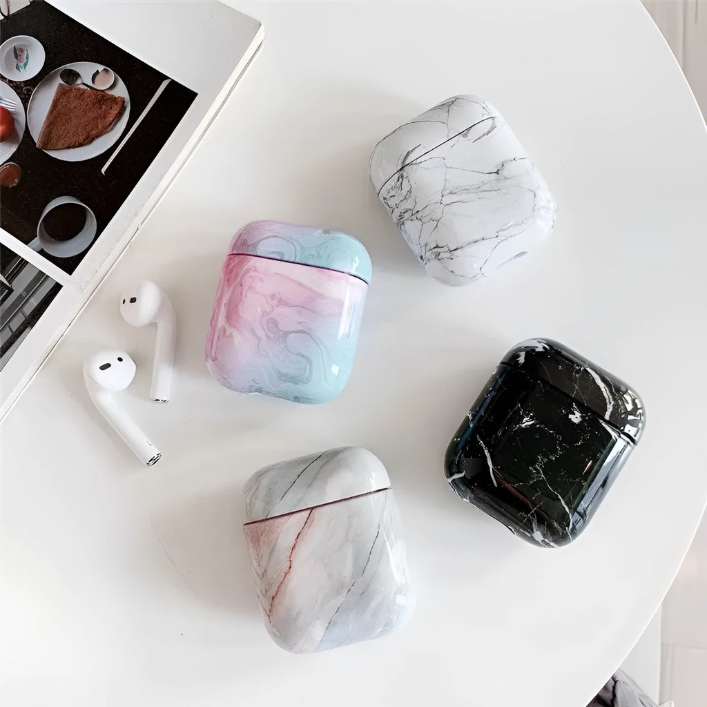 White Marble pattern hard PC protective case for AirPods charging box