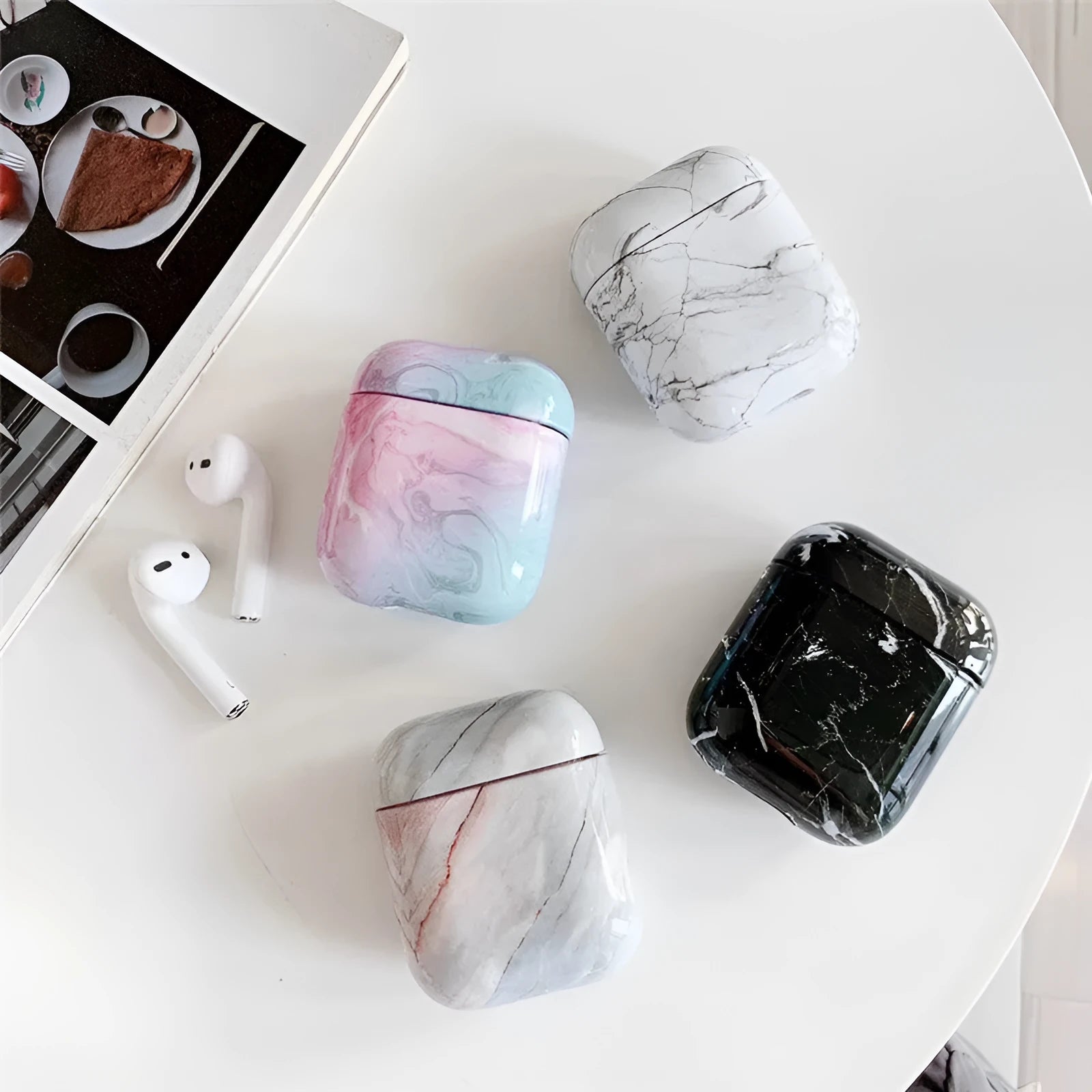 White Marble pattern hard PC protective case for AirPods charging box