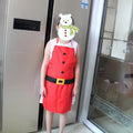 Red Merry Christmas polyester apron with adjustable straps for adult and children sizes