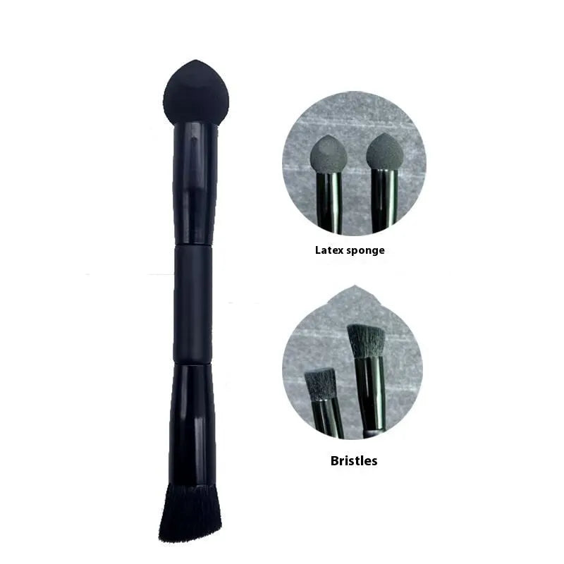 Black wooden-handle concealer brush with triangle sponge tip for dark circles