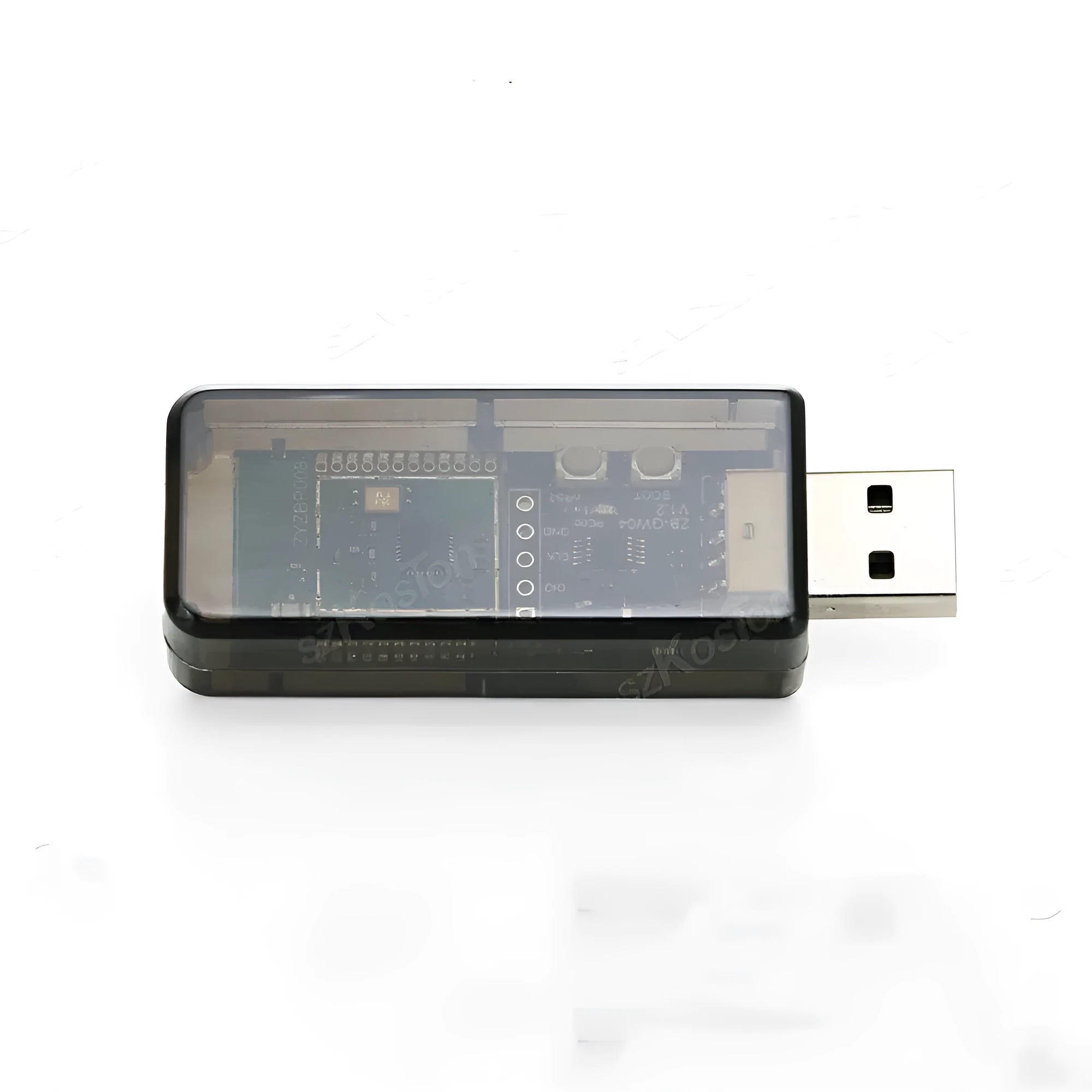 Silicon Labs EFR32MG21 Zigbee USB dongle with plastic shell for Home Assistant.
