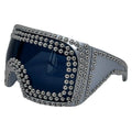 Men's punk sunglasses with large rim and square rivet details in silver or gold colour