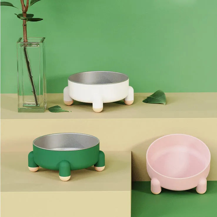 Green stainless steel pet bowl with a high foot and non-slip anti-overturn base for dogs and cats