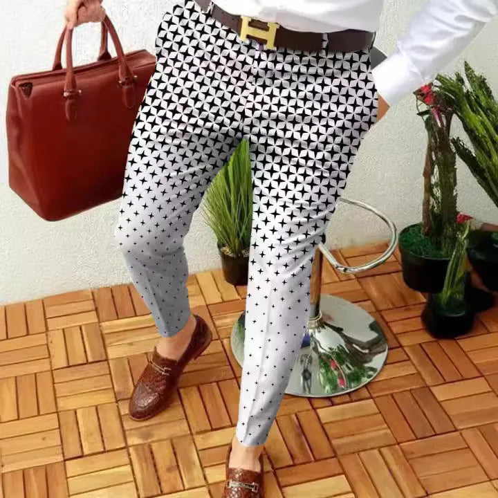 Men's slim-fit plaid casual trousers in striped design with straight leg cut