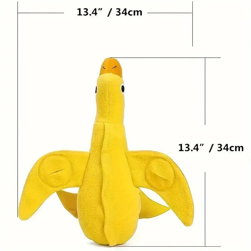 Yellow duck plush dog toy with a barking sound module for treat-dispensing play