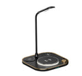 Black three-in-one wireless magnetic charger and desk lamp with 15W fast charging and Type-C cable.