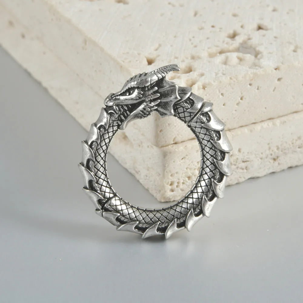 Large geometric copper auricle earrings with hollow-out design and antique silver dragon finish