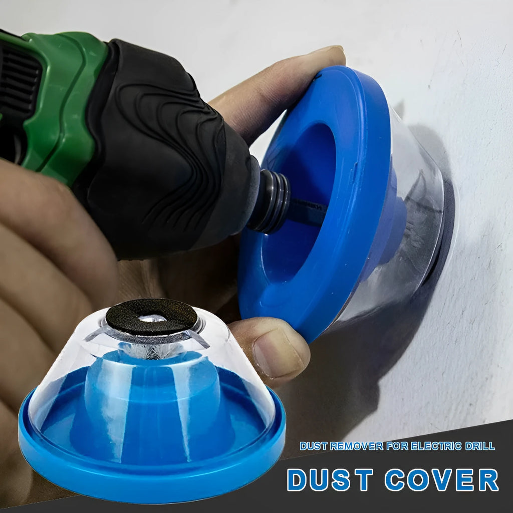 Blue bowl-shaped electric hammer dust cover for drilling, showing non-slip sponge and PVC gasket.