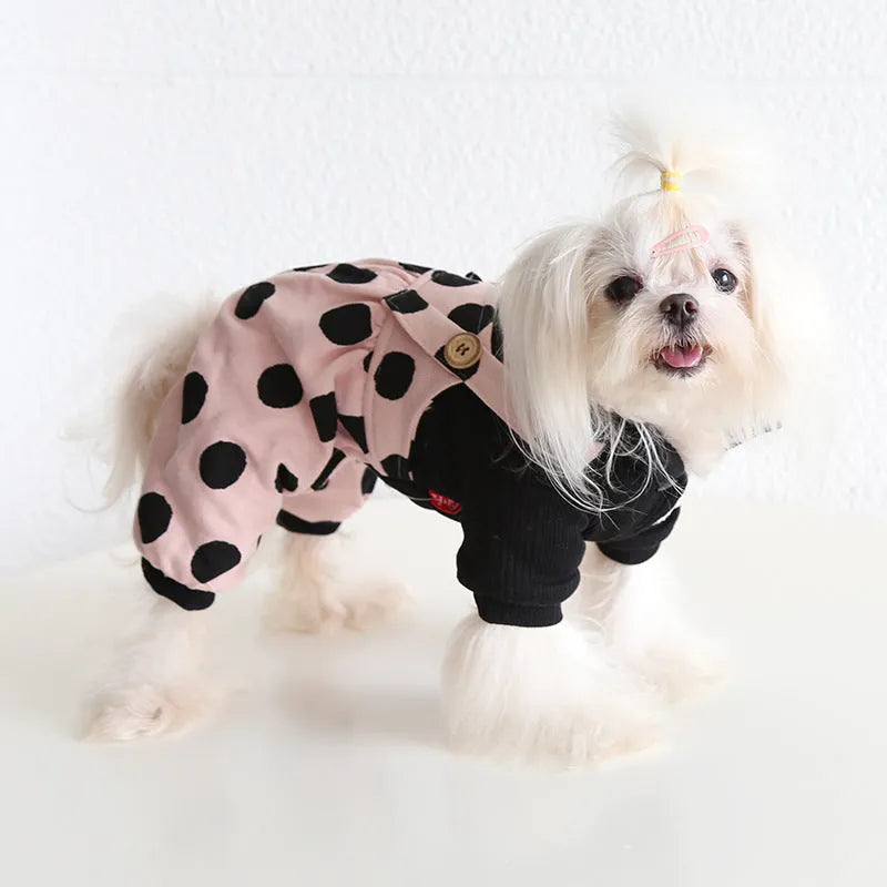 Pet couple clothing set with lapel collar and shoulder strap designs for dogs