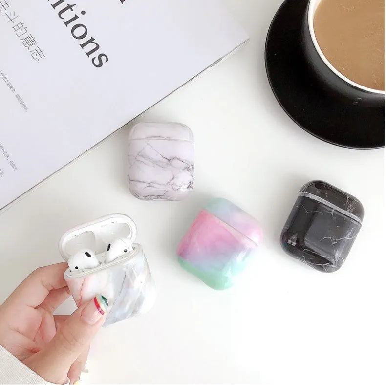 White Marble pattern hard PC protective case for AirPods charging box
