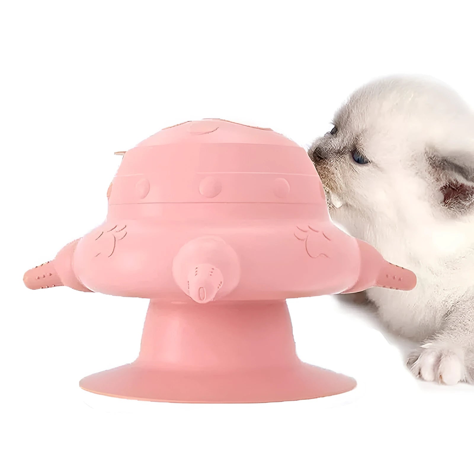 Pink silicone pet nursing device with four milk bowls for puppies and kittens