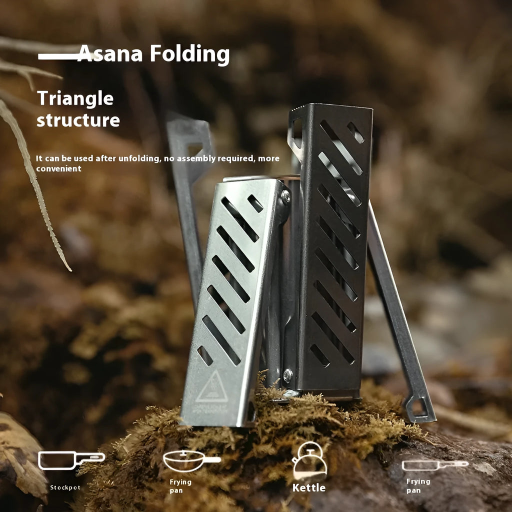Black hexagon alcohol camping stove with foldable design shown next to ruler for scale