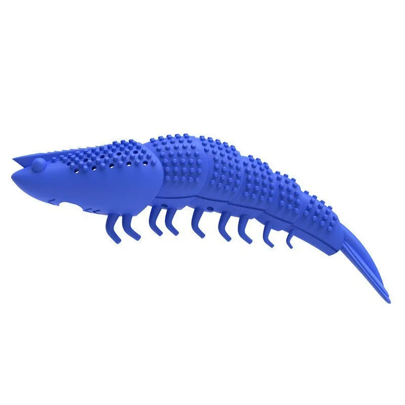 Blue hard rubber cat chew toy with dental cleaning function and bell inside.