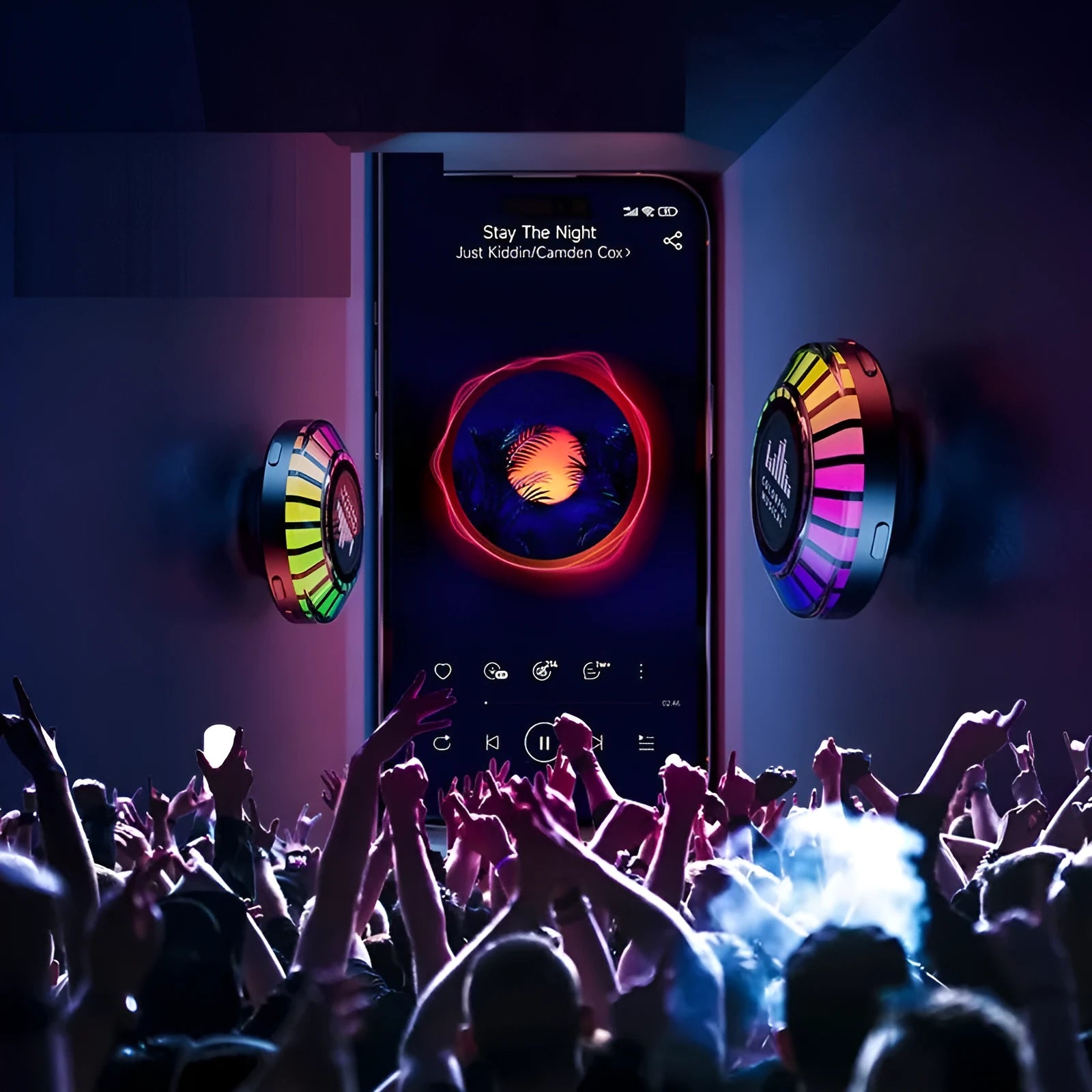 Small cube-shaped LED atmosphere lamp projecting polar light patterns with Bluetooth speaker functionality