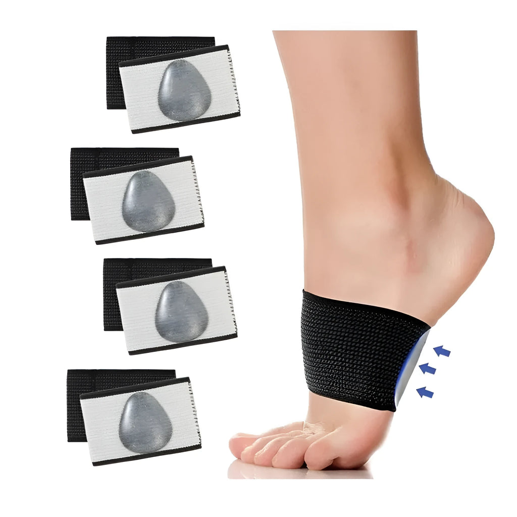 Elastic foot bandage with heart-shaped arch support pad for flat feet relief