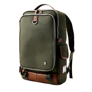 Modern Korean design Oxford cloth men's backpack in army green colour showing large capacity.