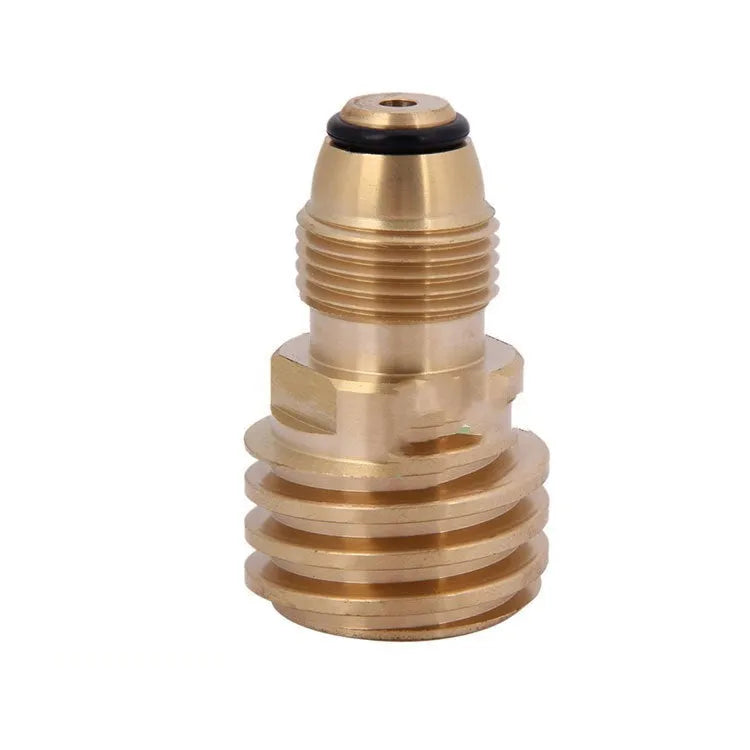 Brass gas brazier adapter with gold finish and 7mm external thread taper