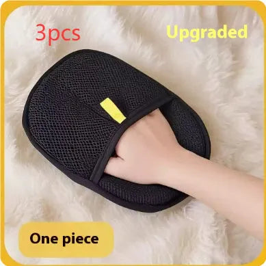 Black pet hair remover gloves with dual-sided silicone bristles for dog cat rabbit grooming