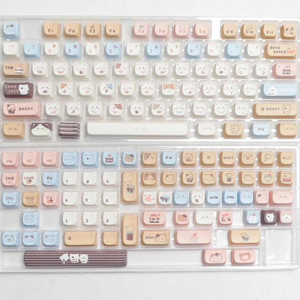 Sea salt cat design PBT keycap set with sublimation printing showing 1.5u space bar and March past supplements