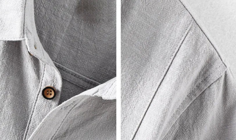 Men's loose fit linen cotton shirt in light grey solid colour