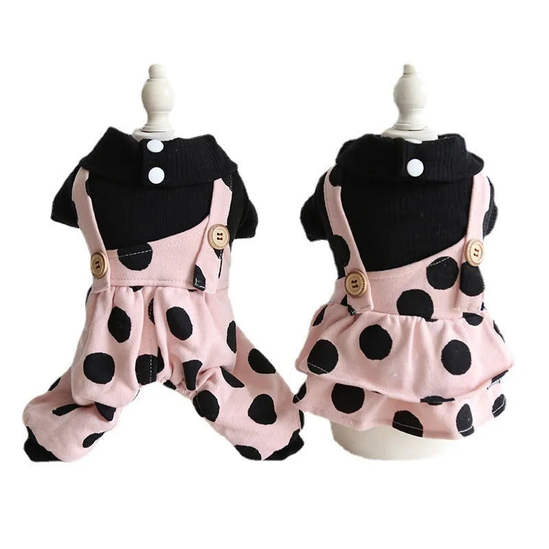Pet couple clothing set with lapel collar and shoulder strap designs for dogs