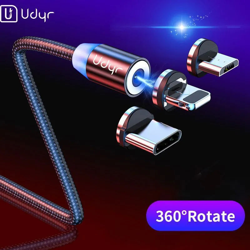 Magnetic data cable with detachable magnetic heads for Android Apple and TYPE-C devices in black red silver colours