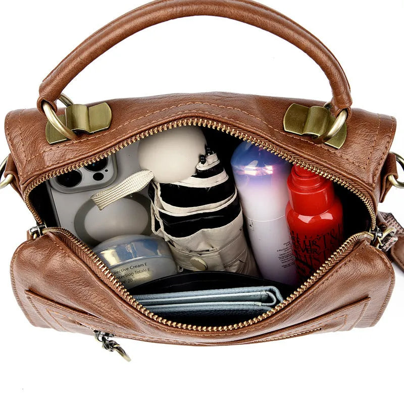 Women's one-shoulder crossbody bag in soft PU leather with retro style, horizontal square shape