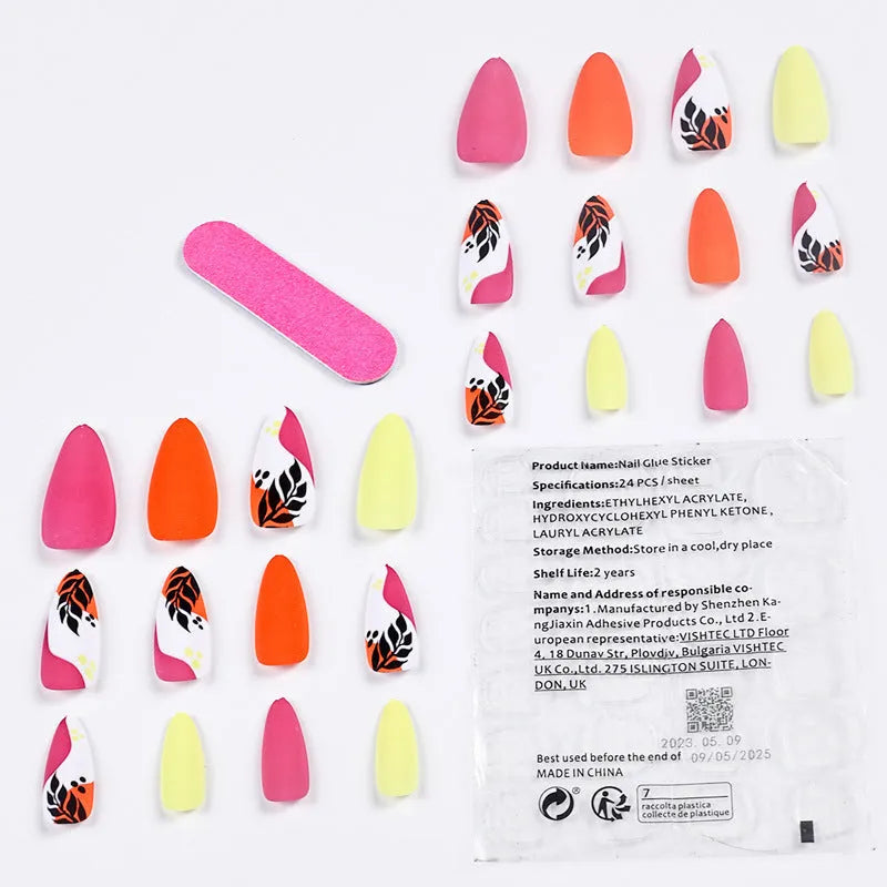 Wear Armour medium almond shaped nail stickers in four frosted patterns: French leaves, leopard print, macarons, and colour plating.