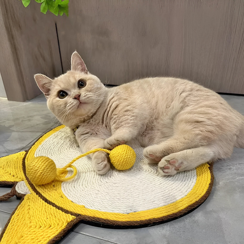 Yellow Corgi design cat scratching pad with sisal surface and anti-slip base