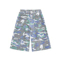 Straight leg cropped trousers in camouflage pattern with zipper fly and front pocket