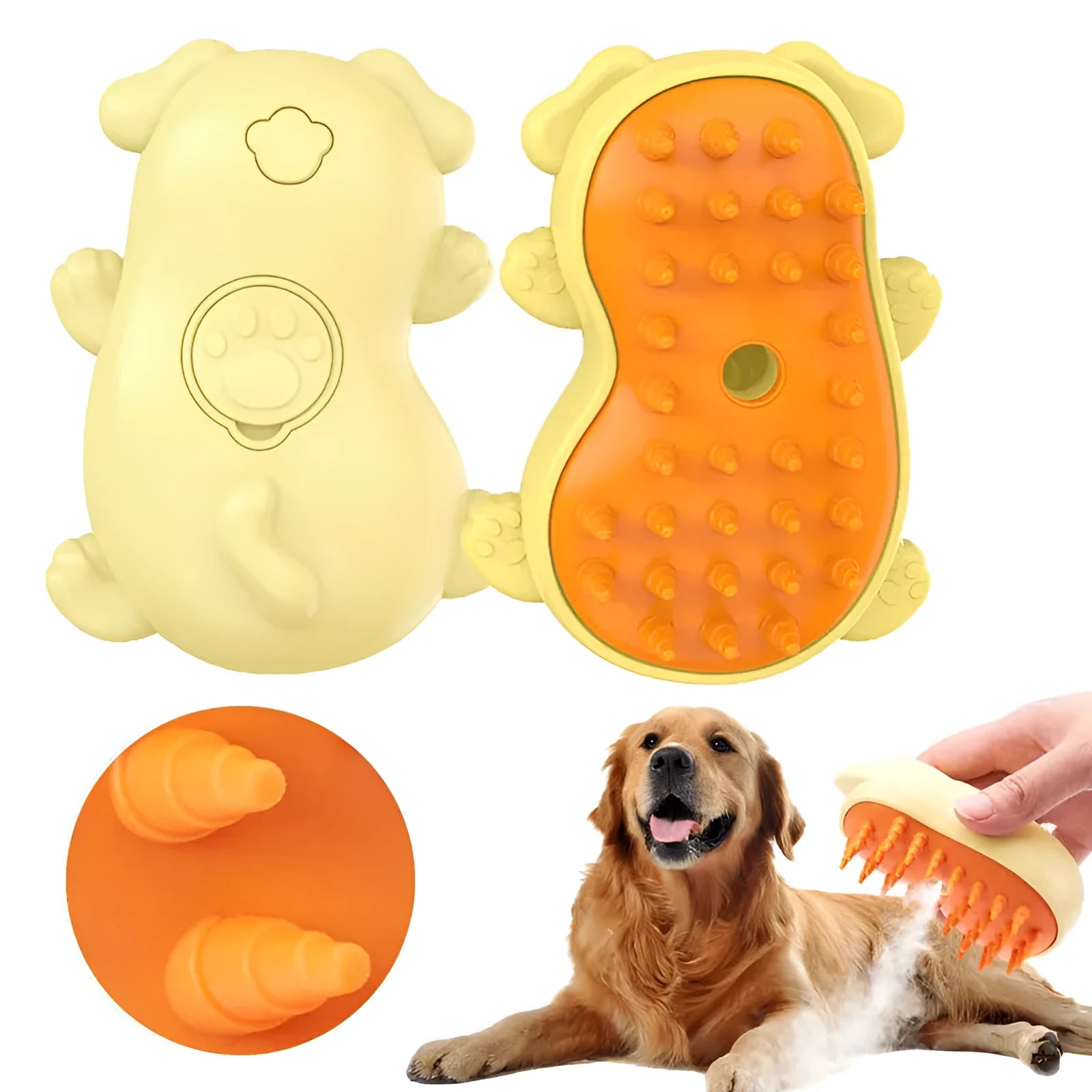 3-in-1 steamy cat and dog brush with ergonomic handle for grooming and hair removal