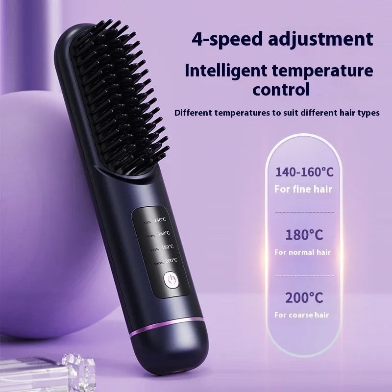 Portable charging negative ion hair comb in blue, grey or white, showing ABS plastic construction and comb teeth.
