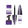 Tearable liquid eyebrow pencil with brush tip in black, brown, and light brown matte shades.