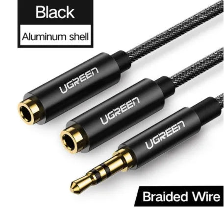 20cm black earphone cable with gold-plated 3.5mm connectors for audio equipment replacement