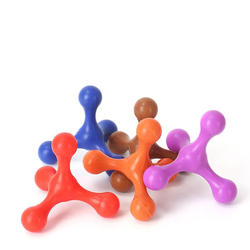 Three-legged silicone puppy chew toy in assorted colours for small and medium dogs