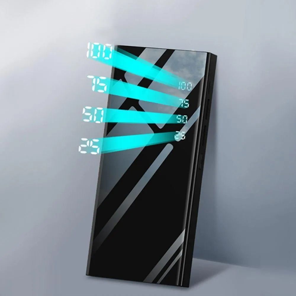 20000mAh LCD display power bank with dual USB ports in black, red, or white