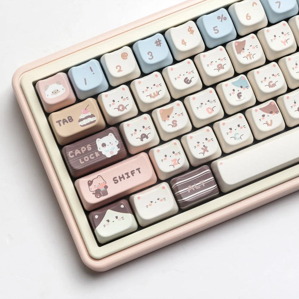 Sea salt cat design PBT keycap set with sublimation printing showing 1.5u space bar and March past supplements