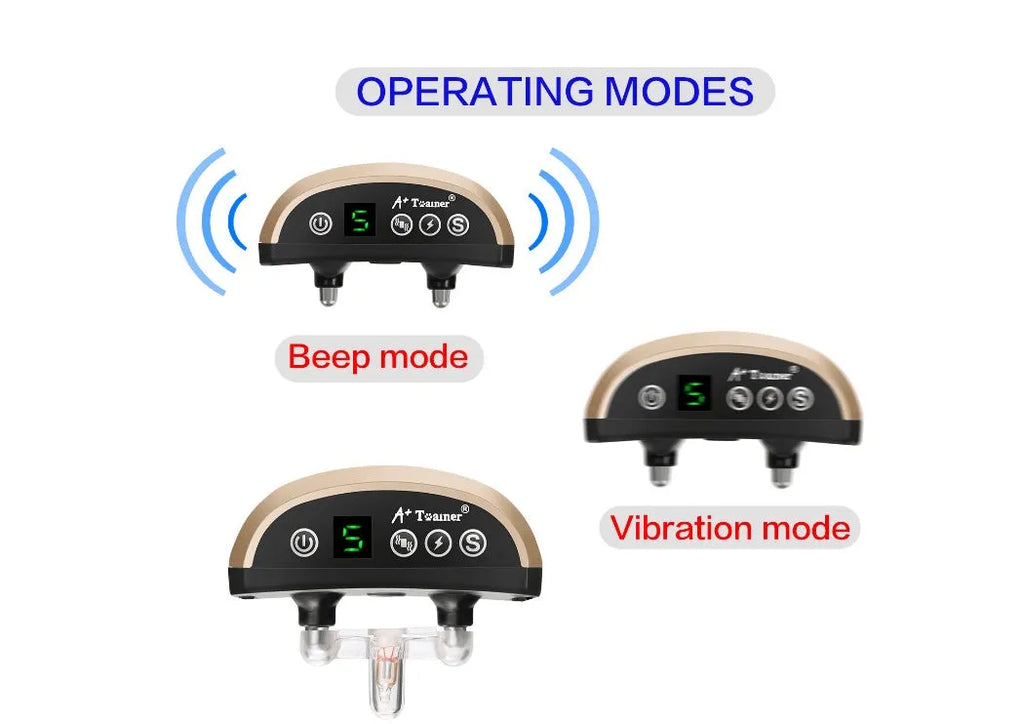 Digital anti-bark dog training collar with adjustable reflective strap and control unit display.