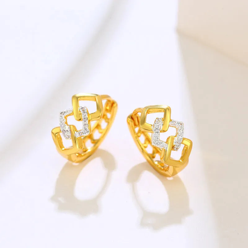 Gold geometric hollow-out clip-on earrings for women with alloy construction