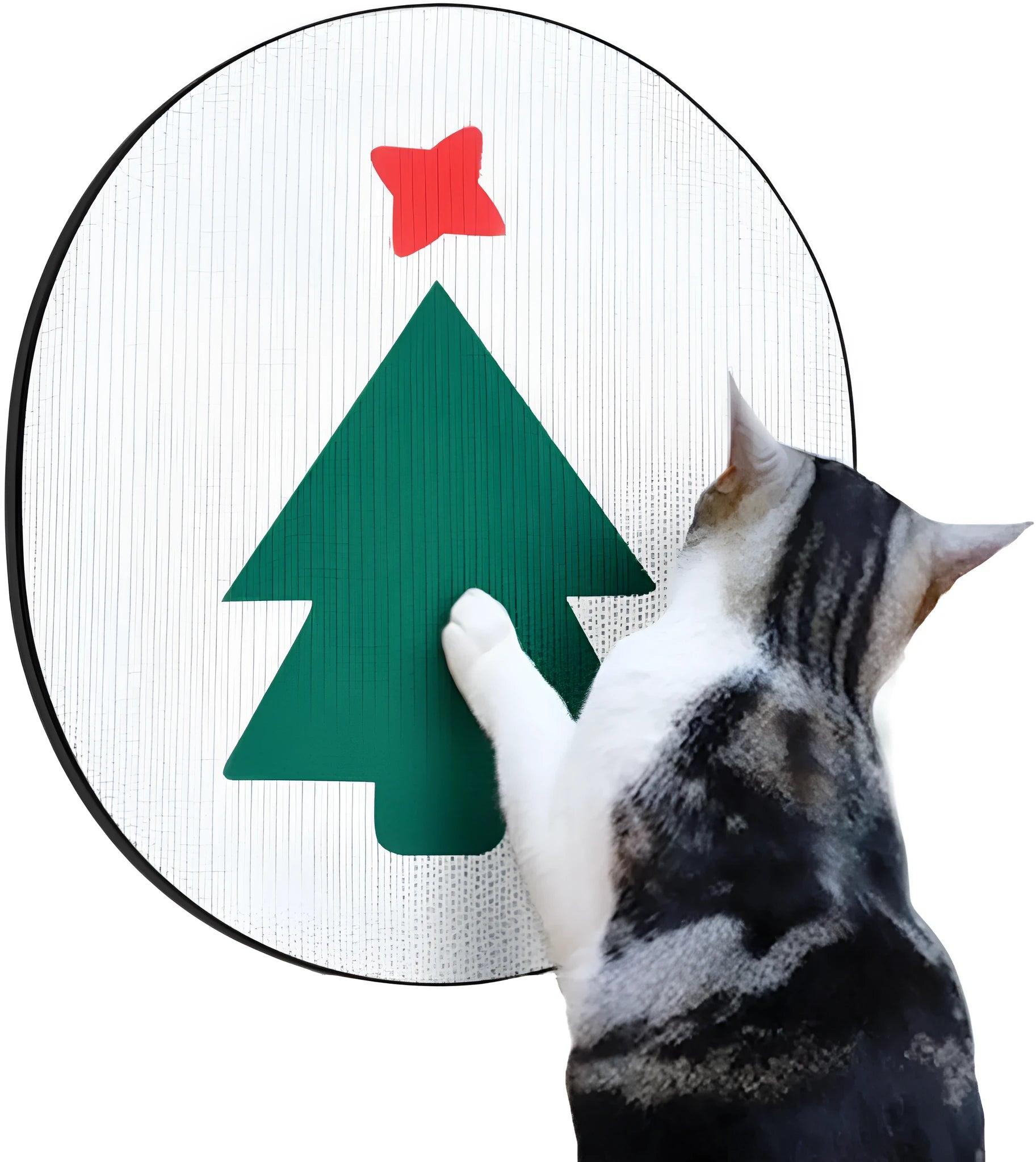 Wall mounted vertical cat scratcher cardboard pad on a wall.