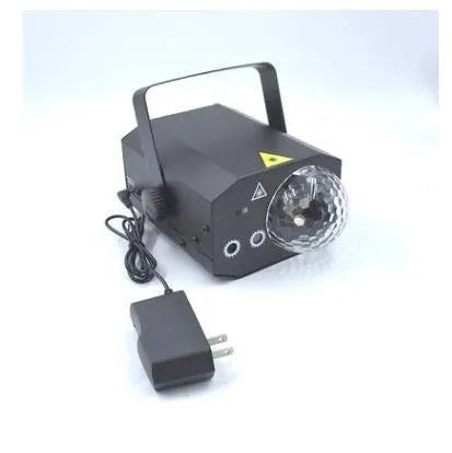 LED laser magic fan stage lighting equipment with dual projection effects in black housing