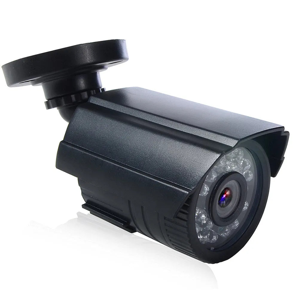 Black AHD HD waterproof outdoor security camera with infrared LEDs for night vision.